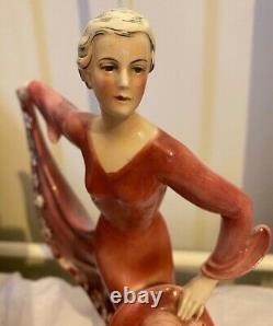 VINTAGE KATZHUTTE HERTWIG 1930s ART DECO PORCELAIN CRINOLINE DANCE LADY FIQURINE