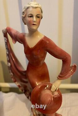 VINTAGE KATZHUTTE HERTWIG 1930s ART DECO PORCELAIN CRINOLINE DANCE LADY FIQURINE