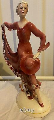 VINTAGE KATZHUTTE HERTWIG 1930s ART DECO PORCELAIN CRINOLINE DANCE LADY FIQURINE