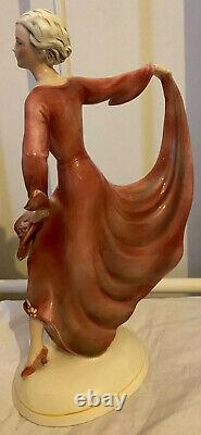 VINTAGE KATZHUTTE HERTWIG 1930s ART DECO PORCELAIN CRINOLINE DANCE LADY FIQURINE