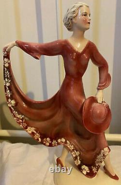 VINTAGE KATZHUTTE HERTWIG 1930s ART DECO PORCELAIN CRINOLINE DANCE LADY FIQURINE