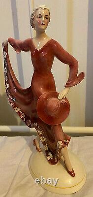 VINTAGE KATZHUTTE HERTWIG 1930s ART DECO PORCELAIN CRINOLINE DANCE LADY FIQURINE