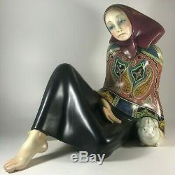 VINTAGE LENCI Italy Figural Porcelain Sculpture Woman in Shawl with Hare Art Deco