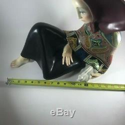 VINTAGE LENCI Italy Figural Porcelain Sculpture Woman in Shawl with Hare Art Deco