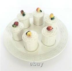 VNTG Italian Porcelain Lidded FRUITS Pots De Creme Cups with Serving Platter ITALY