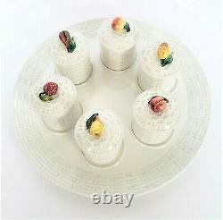 VNTG Italian Porcelain Lidded FRUITS Pots De Creme Cups with Serving Platter ITALY