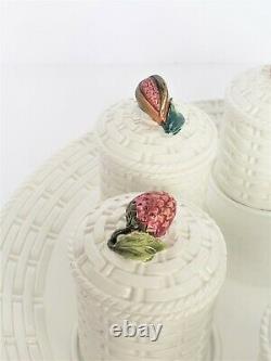 VNTG Italian Porcelain Lidded FRUITS Pots De Creme Cups with Serving Platter ITALY