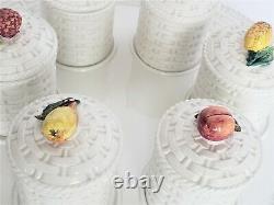 VNTG Italian Porcelain Lidded FRUITS Pots De Creme Cups with Serving Platter ITALY