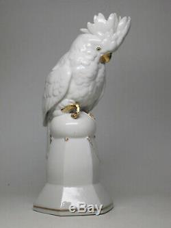 VTG 1914-45 Hertwig & Co Katzhutte Porcelain Cockatoo Art Deco German Gold White