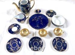 VTG Antique Art Deco Rosenthal German Porcelain Tea Set Raised Gold Cobalt Blue