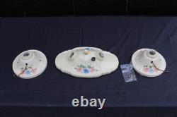 VTG Art Deco Floral Porcelain Set of 3 Fixture Flush Mount Ceiling Porcelier