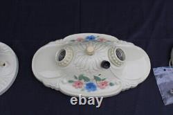 VTG Art Deco Floral Porcelain Set of 3 Fixture Flush Mount Ceiling Porcelier