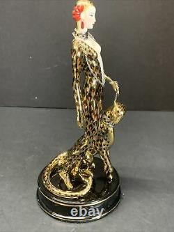 VTG Franklin Mint Erte Art Deco Lady w Leopard Ocelot Porcelain Figurine Rare