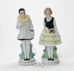 VTG Pierrot Pierrette Lady Man Clown Figurine Porcelain German Old Art Deco Lot