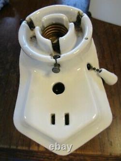 VTG Porcelain Wall Sconce Light Fixture -Pull Chain Plug In Milk Glass Art Deco