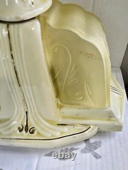VTG Porcelier Art Deco Glass Slip Shade Ceiling 2 Light Fixture Porcelain 1930s