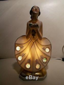 Veilleuse brûle parfum art deco femme en porcelaine lampe sculpture (vase boite)