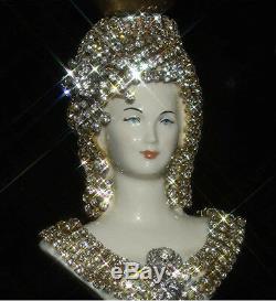 Victorian art Deco Fountain Lamp JEWELED porcelain Lady bust table chandelier