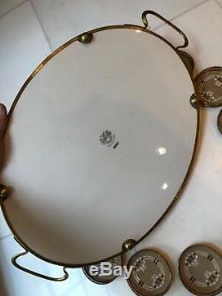 Villeroy & Boch Porcelain Metal Serving Tray and 12 Coasters, Jugendstil Saxony