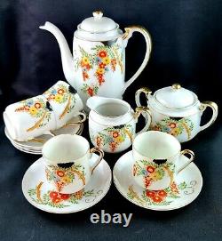 Vintage 15 Pc Hand Painted Japanese Porcelain Coffee/Tea Set