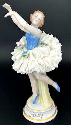 Vintage 1920's Lace Figurine Ballerina by SITZENDORF Porcelain Germany Height 15