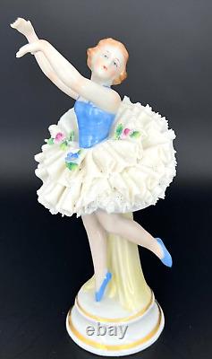 Vintage 1920's Lace Figurine Ballerina by SITZENDORF Porcelain Germany Height 15