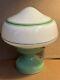 Vintage 1930s Alabax Green Porcelain Light Fixture Ceiling Mount Art Deco Stripe