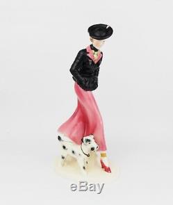 Vintage 1930s Art Deco Porcelain Figurine of Lady with a Dog Czechoslovakia