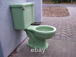 Vintage 1950 Green Porcelain Complete Toilet