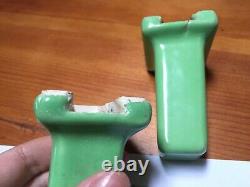 Vintage 30s Art Deco Green Jade Jadite Porcelain Towel Bar Rack Holders Brackets