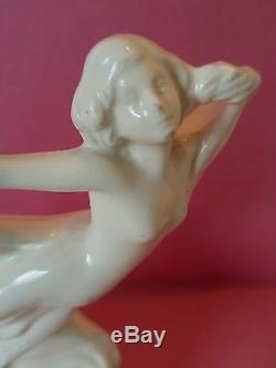 Vintage 6 3/4 Art Deco Porcelain Nude Scarf Dancer Flower Frog Germany