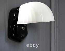 Vintage Antique Art Deco Black Porcelain Bathroom Vanity Wall Sconce