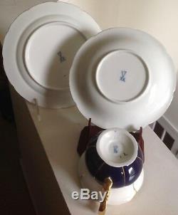 Vintage Antique MEISSEN Cobalt Blue/White Trio Cup Saucer Plate Excellent Cond