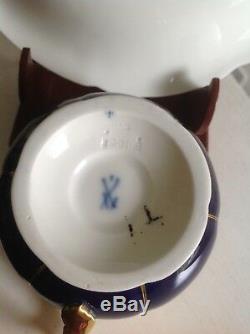 Vintage Antique MEISSEN Cobalt Blue/White Trio Cup Saucer Plate Excellent Cond