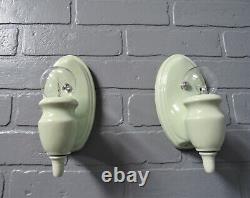 Vintage Antique Pair Porcelain Wall Sconces Vanity Lights Rare Celery Green