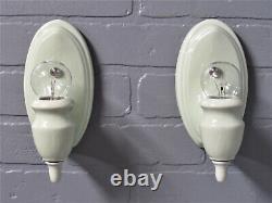 Vintage Antique Pair Porcelain Wall Sconces Vanity Lights Rare Celery Green