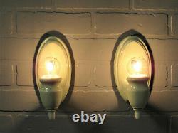 Vintage Antique Pair Porcelain Wall Sconces Vanity Lights Rare Celery Green