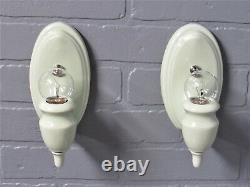 Vintage Antique Pair Porcelain Wall Sconces Vanity Lights Rare Celery Green