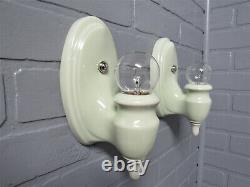 Vintage Antique Pair Porcelain Wall Sconces Vanity Lights Rare Celery Green