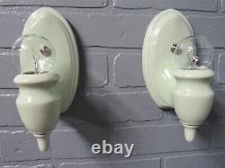 Vintage Antique Pair Porcelain Wall Sconces Vanity Lights Rare Celery Green