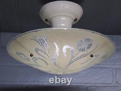 Vintage Antique Porcelain Semi Flush Mount Art Deco Light 1930's Restored 12.5