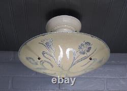 Vintage Antique Porcelain Semi Flush Mount Art Deco Light 1930's Restored 12.5