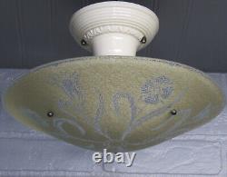 Vintage Antique Porcelain Semi Flush Mount Art Deco Light 1930's Restored 12.5