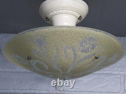 Vintage Antique Porcelain Semi Flush Mount Art Deco Light 1930's Restored 12.5