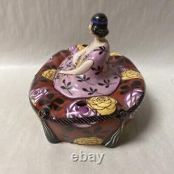 Vintage Art Deco Aladin French Porcelain Lidded Inkwell Figural Lady Woman