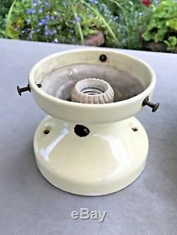 Vintage Art Deco Ceiling Light Globe Porcelain Fixture & Glass Shade