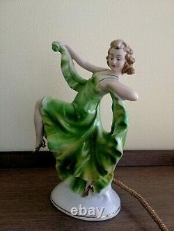 Vintage Art Deco Ceramic Dancing Lady Lamp Night Light Porcelain Girl Art Deco