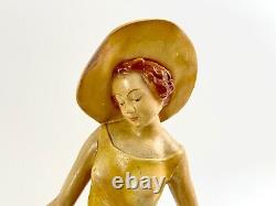 Vintage Art Deco Ceramic Statue 20 Posh Hat Lady Figure with Borzois Dog