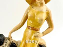 Vintage Art Deco Ceramic Statue 20 Posh Hat Lady Figure with Borzois Dog