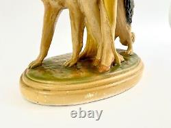 Vintage Art Deco Ceramic Statue 20 Posh Hat Lady Figure with Borzois Dog